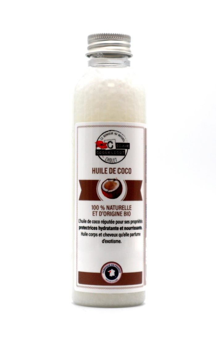 <div class="categorie">Huile Végétale</div><div class="description">100% origine BIO <br><span style="font-weight:600;">Huile cosmétique de coco</span></div><div class="avantage">Peaux et Cheveux secs - abîmés</div><div class="lavage">150 ml</div>