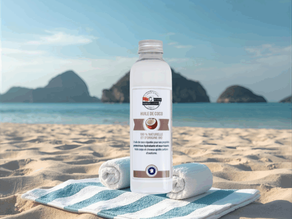 Huile de coco sur la plage