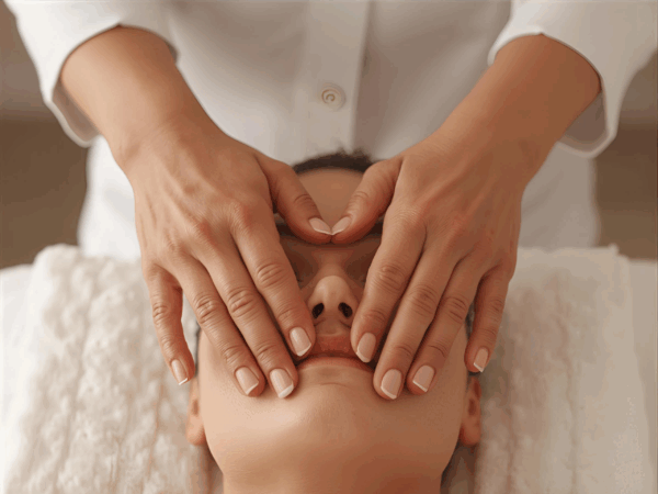 Massage du visage avec l'huile de coquelicot